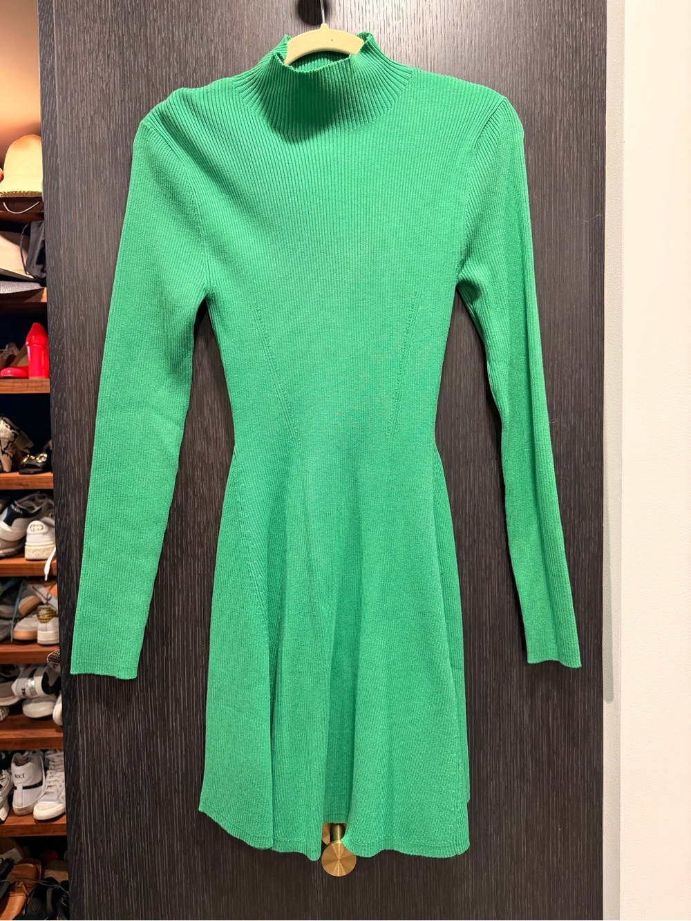 Classic Green Long-Sleeve Knit Dress - Turtleneck